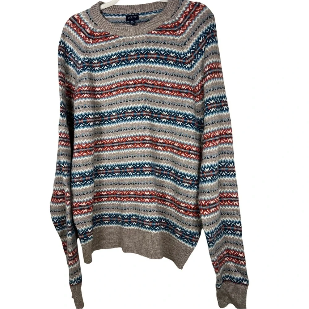J.Crew Men's Nordic‎ Fair Isle Lambswool Crewneck Sweater XL Very Good/Excellent